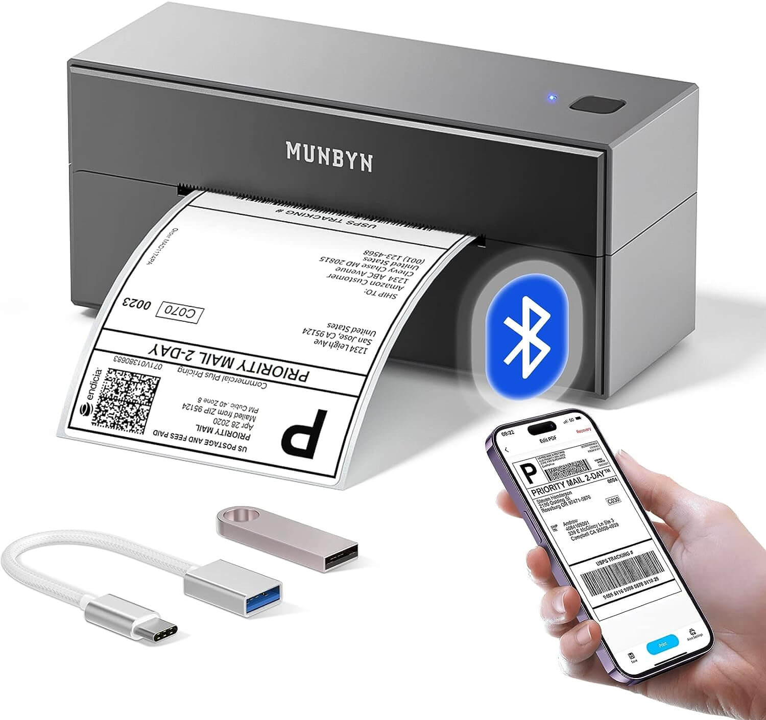 11. MUNBYN Bluetooth Thermal Label Printer 4x6 for Shipping Packages